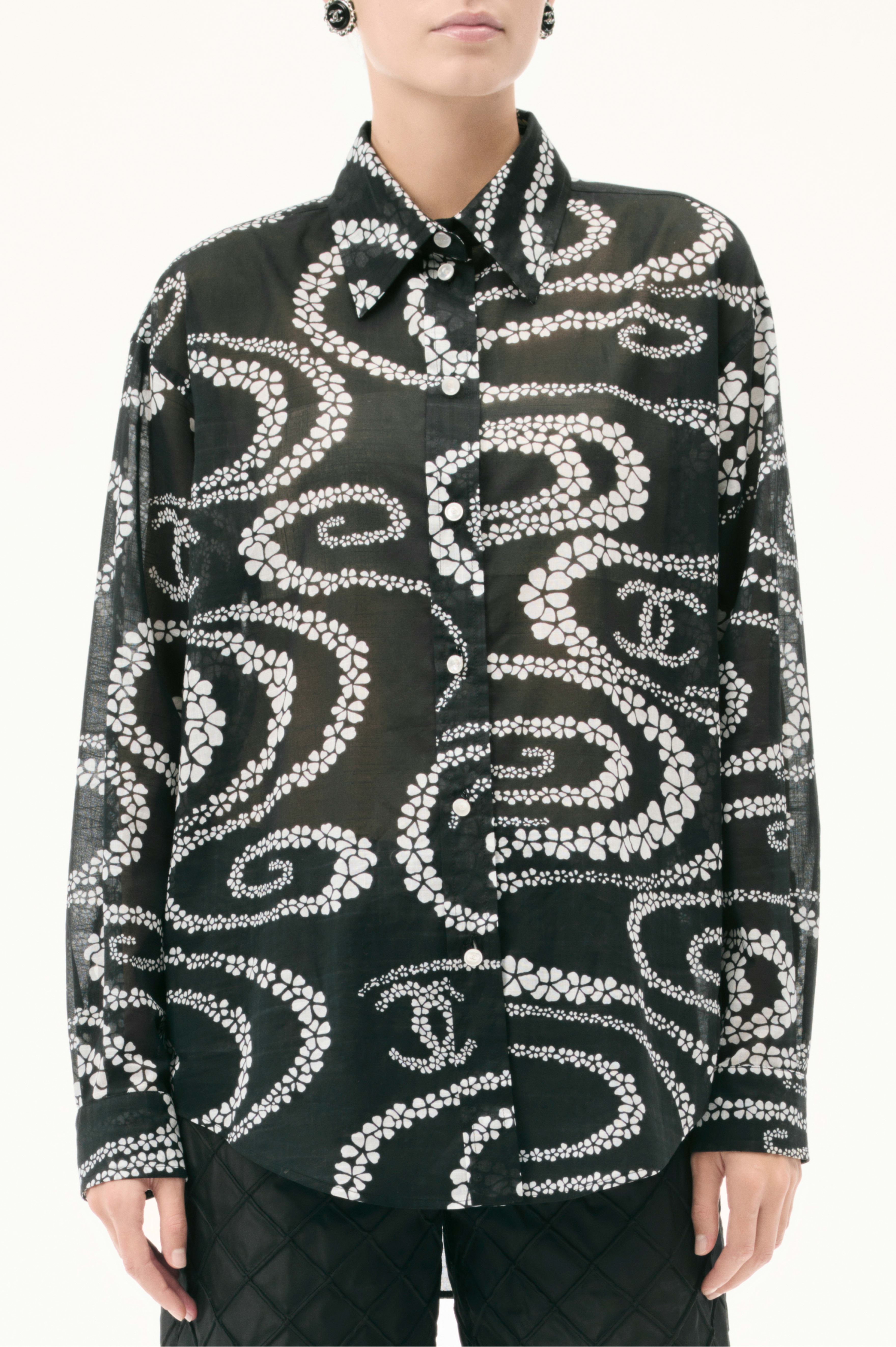 Skjorte - Sort & Hvid - Printed Cotton Voile - Alternativ visning